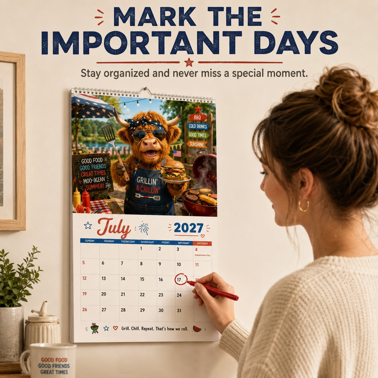 2027 Funny Highland Cow Wall Calendar | A4 Hanging Calendar