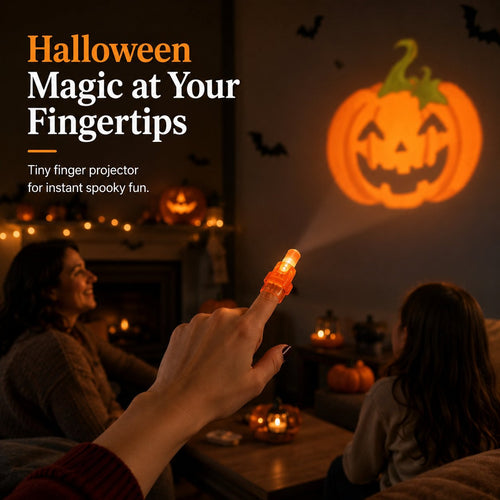 🎉🎃 Halloween Finger Projector Lights – Mini Pattern Projector - 1 Set (5 Pcs & Pumpkin, Ghost, Witch, Skull, Bat)