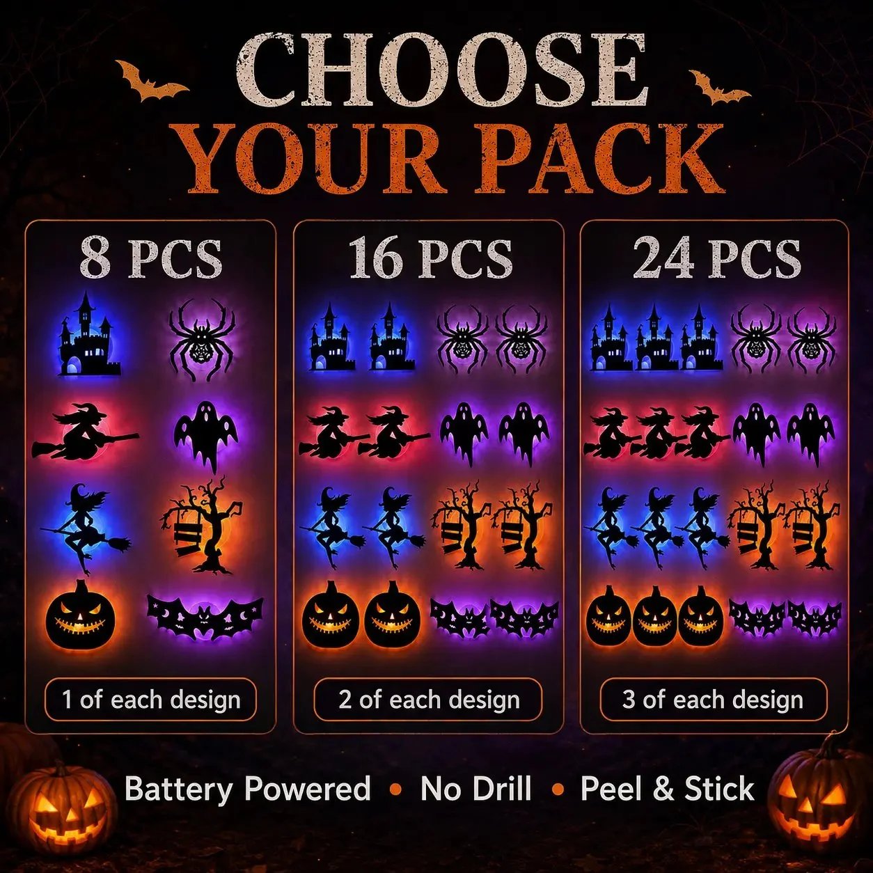 🔥LAST DAY 49% OFF |Set the Spooky Vibe in Seconds with the 8-Pack Glowing Halloween LEDS